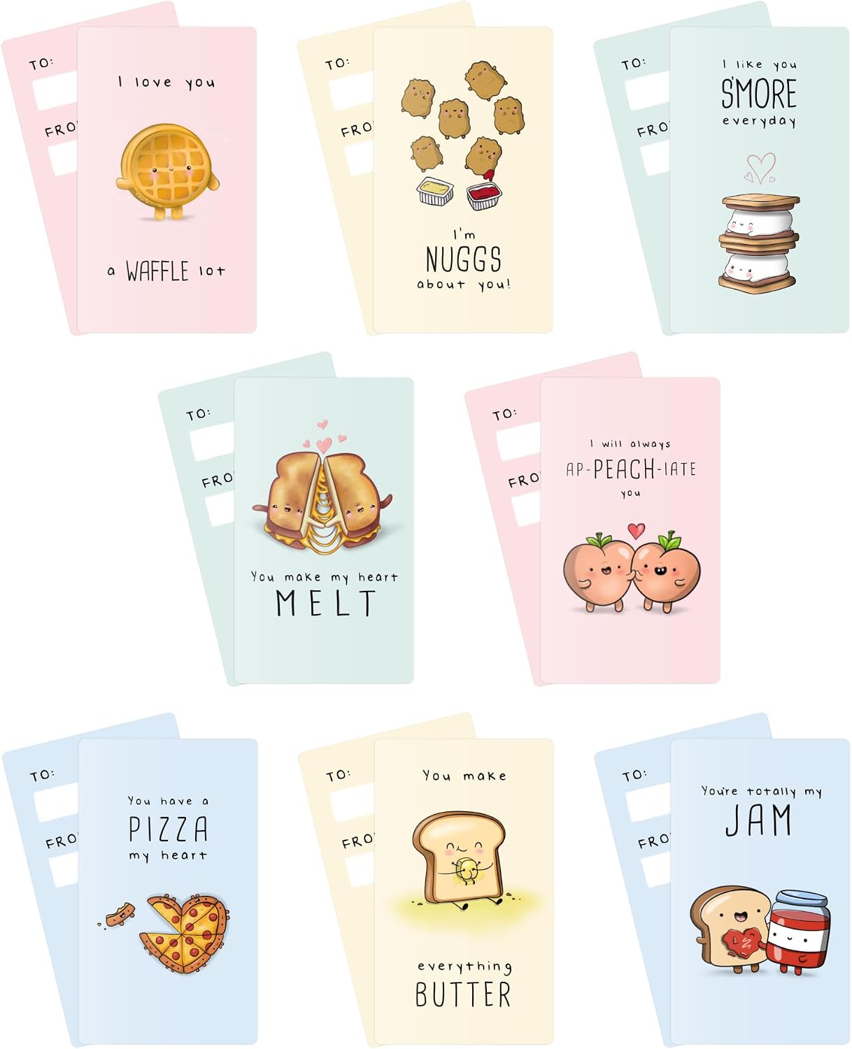 Classroom Valentine’s Day Cards, Funny Kids School Exchange Cards, Food Pun Mini Lunch Box Notecards Party Favors, Cute Small For Friends, Galentines, Pack 24 Cards (Punny Food Mini Cards - 24 Cards)
