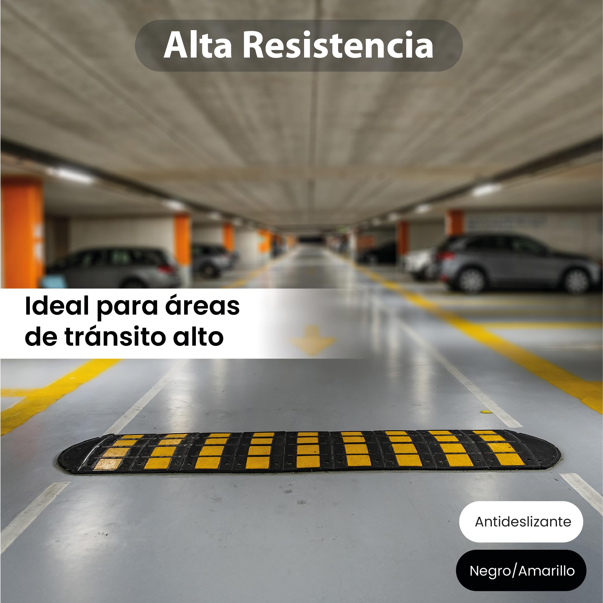 Banda Reductora de Velocidad Vial Badén de Caucho para Rampa, Garaje, Suelo, Carretera, Aparcamiento o Parking 500x600x50mm