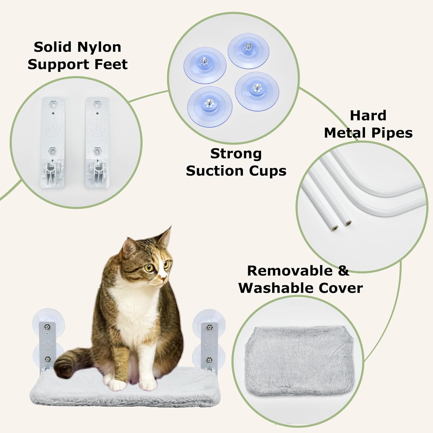 Cat Window Perch Foldable and Cordless Cat Hammock Bed for Window, Pet Window Resting Seat for Indoor Cats