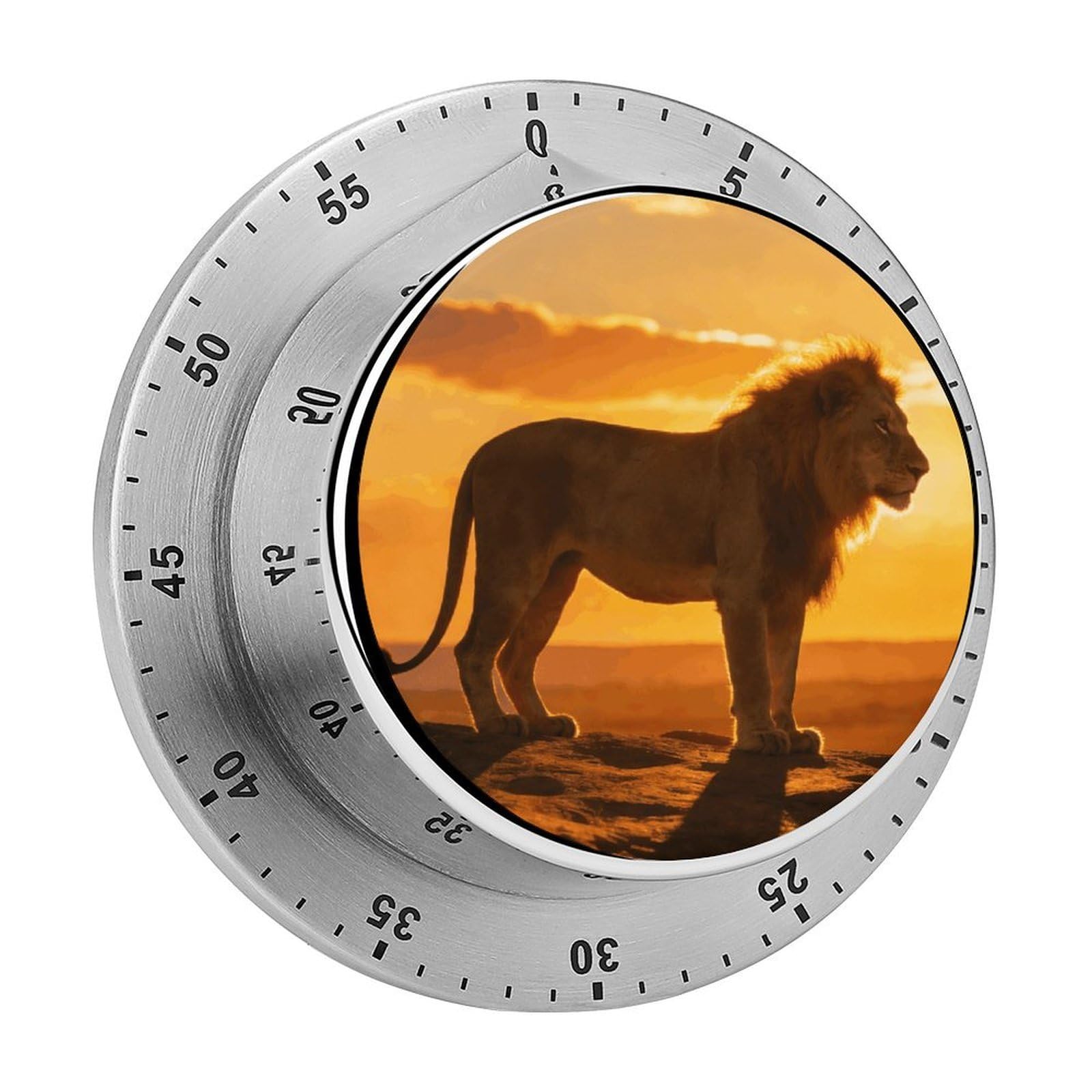 Lion at Sunset Timer Exquisite Stainless Steel Body Desk Visual Timer with Loud Alarm 60-Minute Mechanical Countdown Timers Magnetic Backing Cooking Kitchen Timers for Work