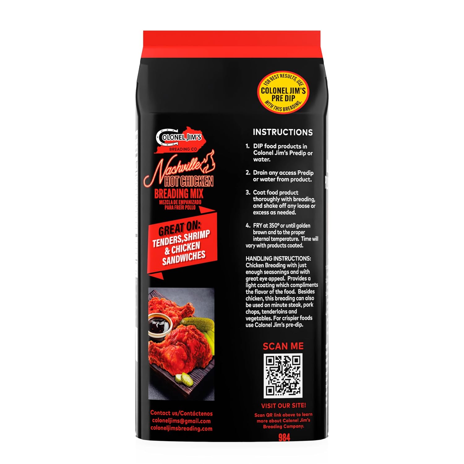 Colonel Jim's Nashville Hot Chicken Breading Mix, 5 lb Bags (Case of 6) - Spicy Southern Fry Coating - Professional Restaurant-Quality - Made in USA
