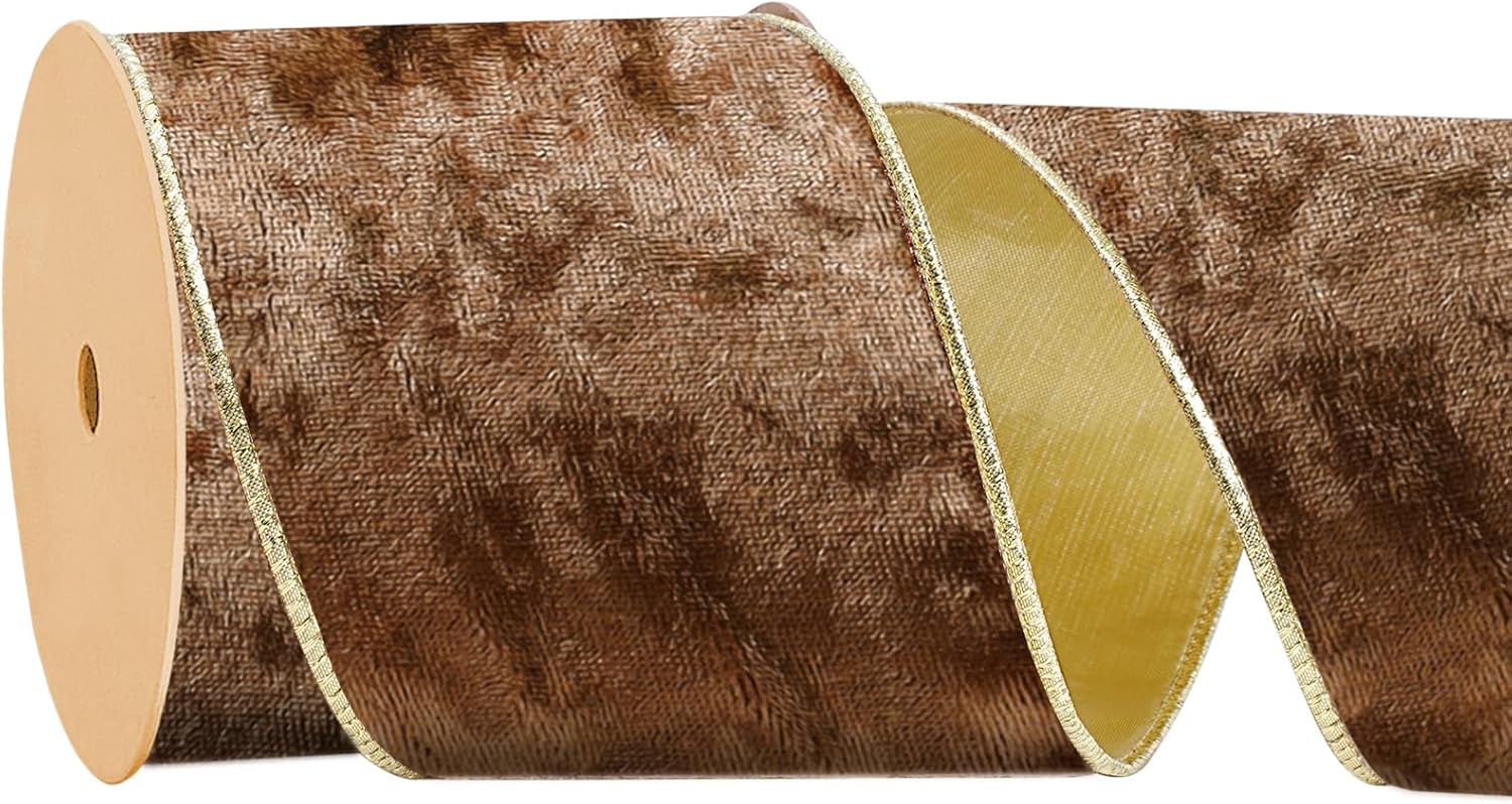 LaRibbons Copper Velvet Wired Ribbon, Luxury Christmas Ribbon for Gift Wrapping, Tree, Wreath Bows, Outdoor and Holiday Decor – 4 Inch x 10 Yards