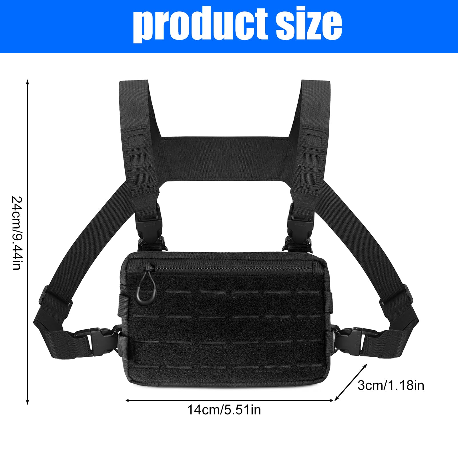 Chest Pack, taktyczna torba na klatkę piersiową, dla mężczyzn, na kemping, podróże, wędrówki, sporty na świeżym powietrzu, jazdę na rowerze, trening, fitness, czarna