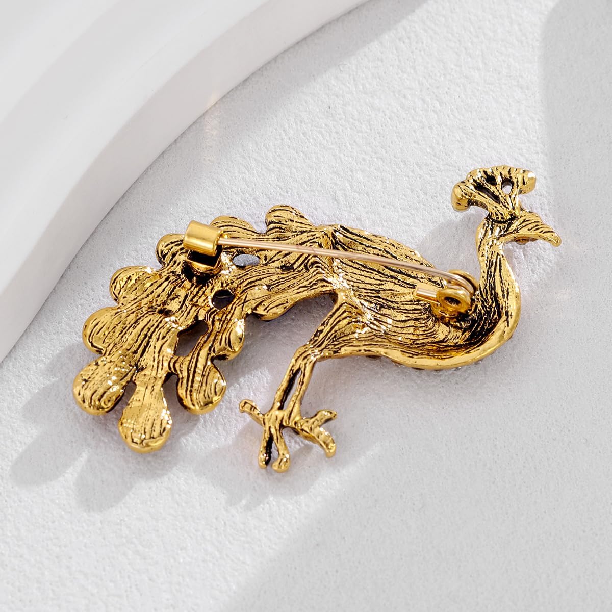 Vintage Peacock Brooch Pin Multicolor Crystal Rhinestone Antique Gold Bird Jewelry Accessory for Women image 5
