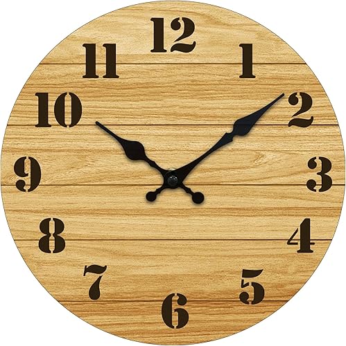 Miniatura 11 de Reloj de Pared Silencioso Sin Tic-Tac de Madera Operado por Batería 12 Pulgadas Pequeño Estilo Country Retro Rústico y de Playa Decorativo para