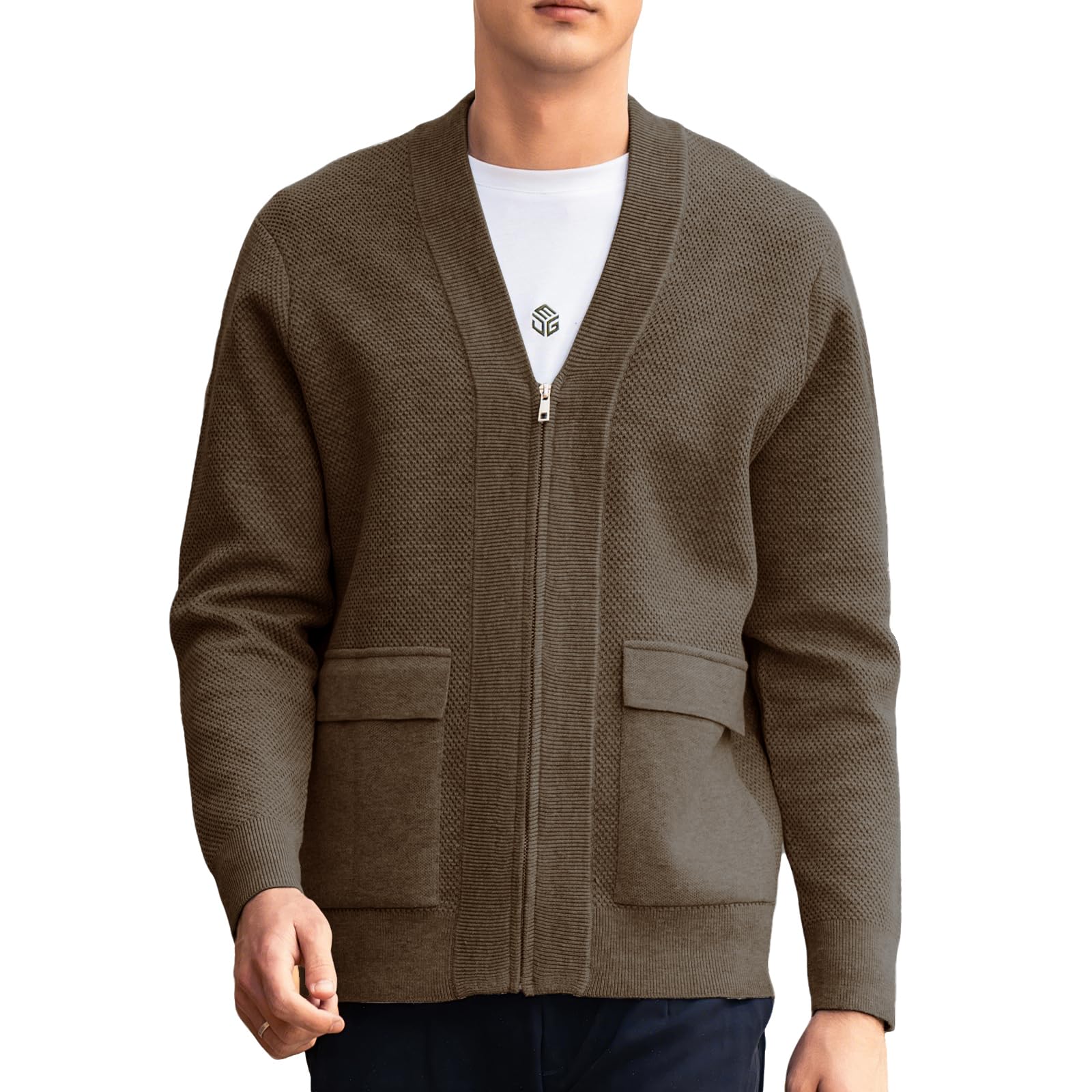 Men's Cardigan Sweater Button Front V-Neck Long Sleeve Knit Sweaters