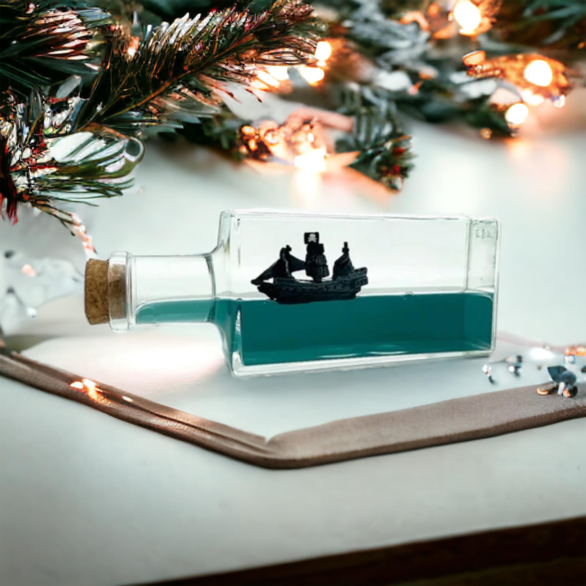 ZEshops Unsinkable Black Pearl Pirate Simulator - Wavey Boat in a Box Liquid Wave Cruise Fluid Ship Decoration - Ornament for Car, Desk, and Gifts (Black Pearl Cruise)