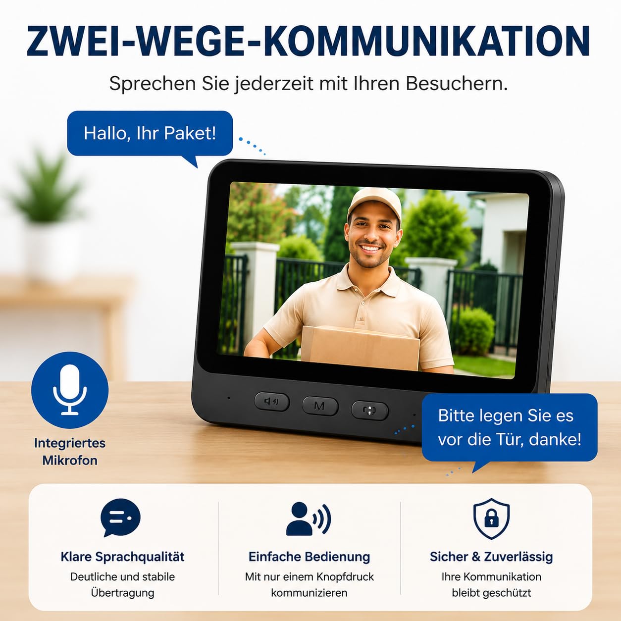 TKMARS Türklingel mit Kamera 1080P Videotürklingel Funkklingel mit Kamera IP65 Wasserdicht Smarte Türklingel mit 4,3-Zoll-Bildschirm 170 Grad Weitwinkel,Zwei-Wege-Kommunikation,Nachtsichtfunktion.