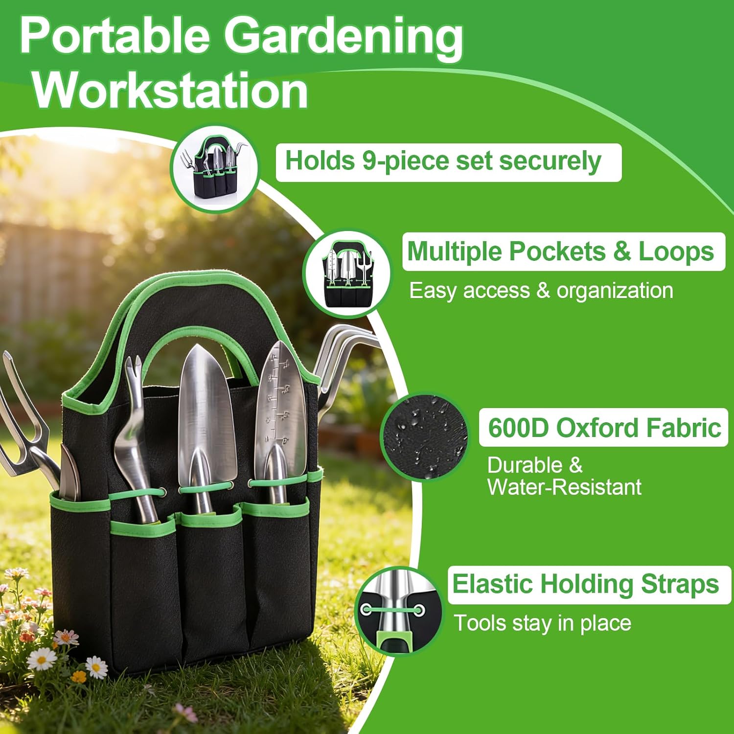 Garden Tools Set - Rust-Proof Aluminum Gardening Tools Set with Organizer Handbag, Durable Garden Tool Set - Gardening Gifts for Women and Men