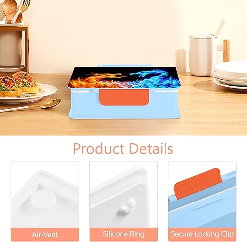 Miniatura 5 de Kcldeci Lonchera Bento para adultos, ecológica, dragón de fuego, rojo, azul, 33.8 fl oz, contenedor de almacenamiento de alimentos para adultos,