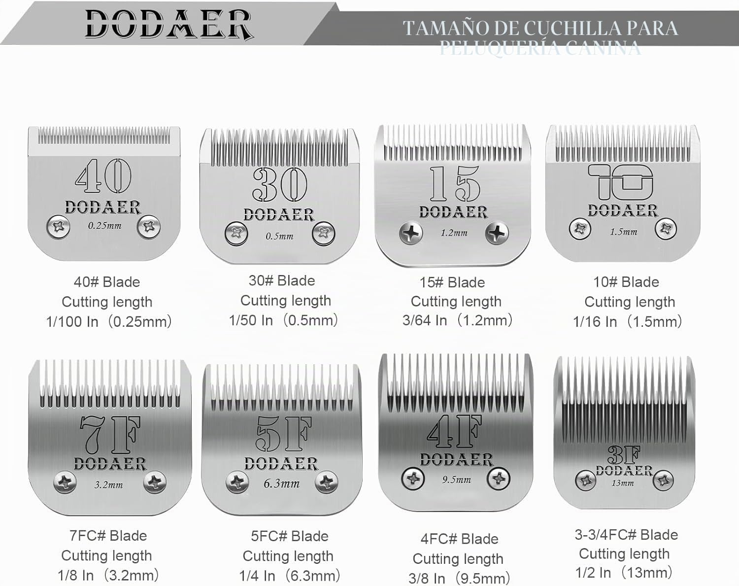 7F/5F/4F/3F - Cuchillas de cerámica para cortapelos para perros, compatible con Moser 45-50/heiner/Andis/Oster A5/Wahl KM10 Series,Longitud de corte de 1/8 pulgadas (3,2 mm) hasta 1/2 pulgadas (13 mm)
