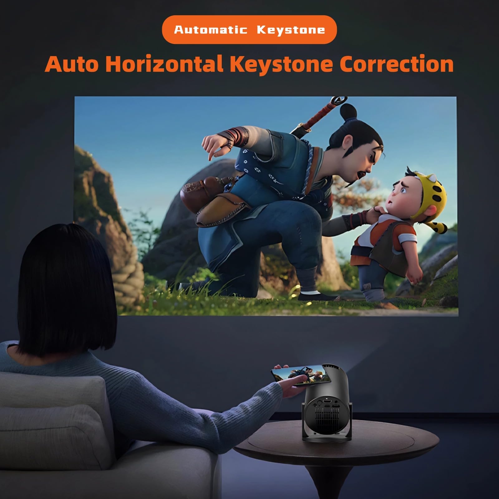 Proiettore Portatile 1080P Regolabile a 270° con WiFi per Home Theater e Cinema all'Aperto Compatibile con Smartphone Portatile TV Stick Schermo da 150 Pollici HDMI USB
