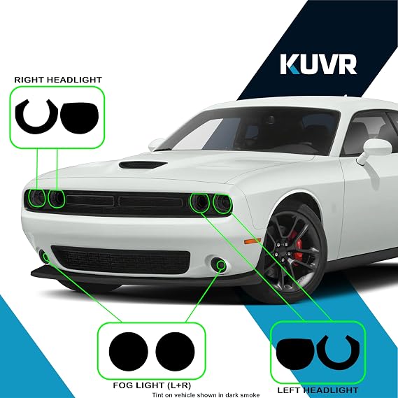 Pre-Cut Headlight Foglight Tint Kit Compatible with Dodge Challenger 2015-2023 | Precision Cut Stretchable PPF Vinyl Overlay Cover Wrap (Light Smoke)