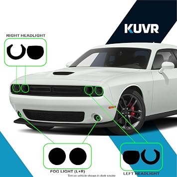 Pre-Cut Headlight Foglight Tint Kit Compatible with Dodge Challenger 2015-2023 | Precision Cut Stretchable PPF Vinyl Overlay Cover Wrap (Light Smoke)