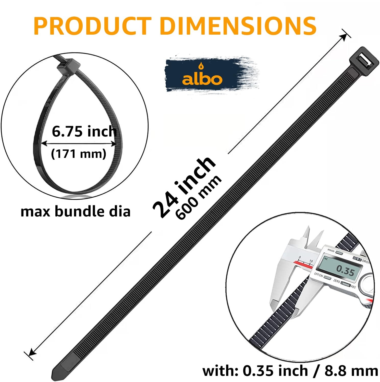 Snapklik.com : ALBO Zip Ties Black 24 Inch 100 Pack 200 Lb, Long ...