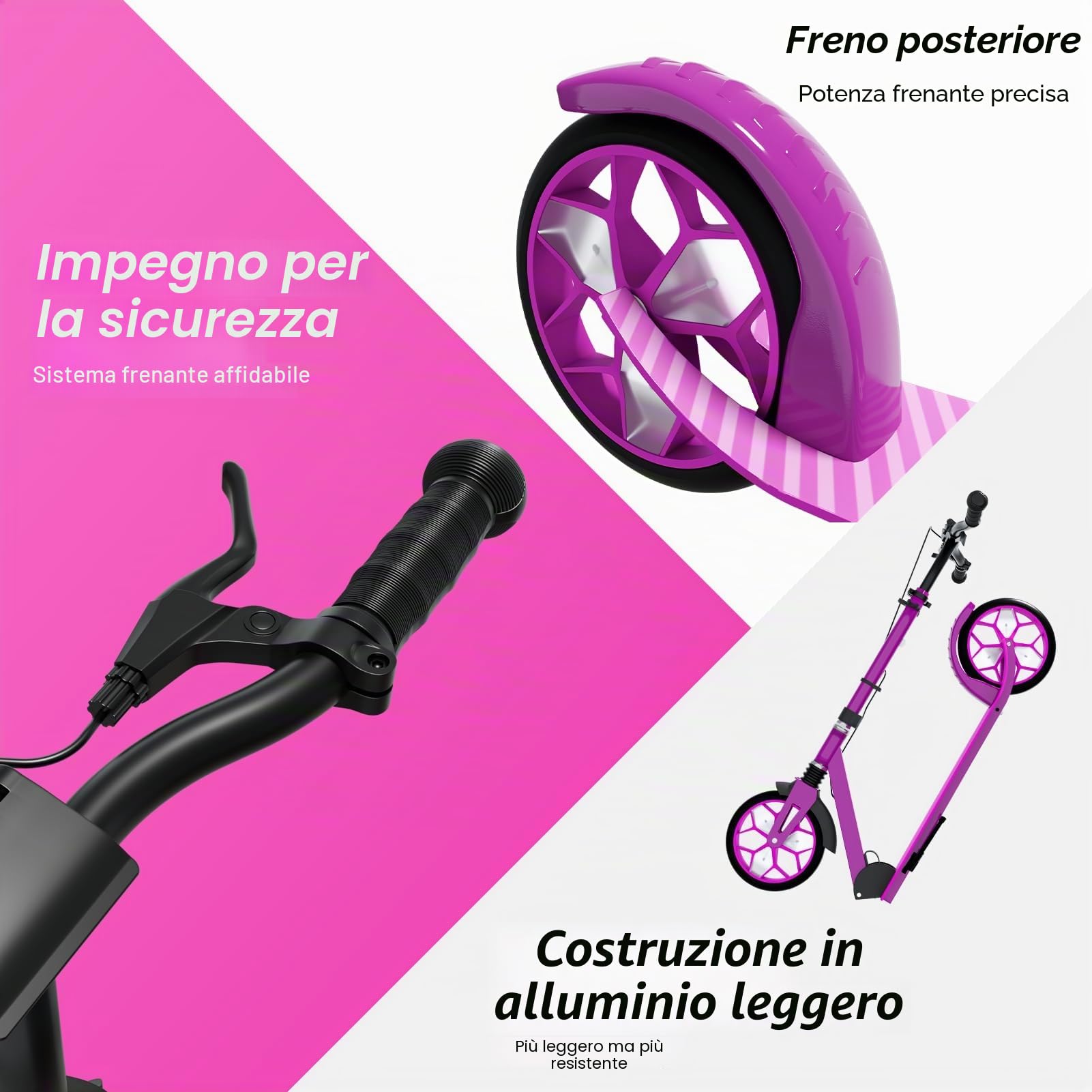 MEE GOO Monopattino pieghevole per bambini e ragazzi con assorbimento degli urti, altezza del manubrio regolabile, luce LED, doppi freni (mano + posteriore), ruote da 8", tavola antiscivolo, fino a