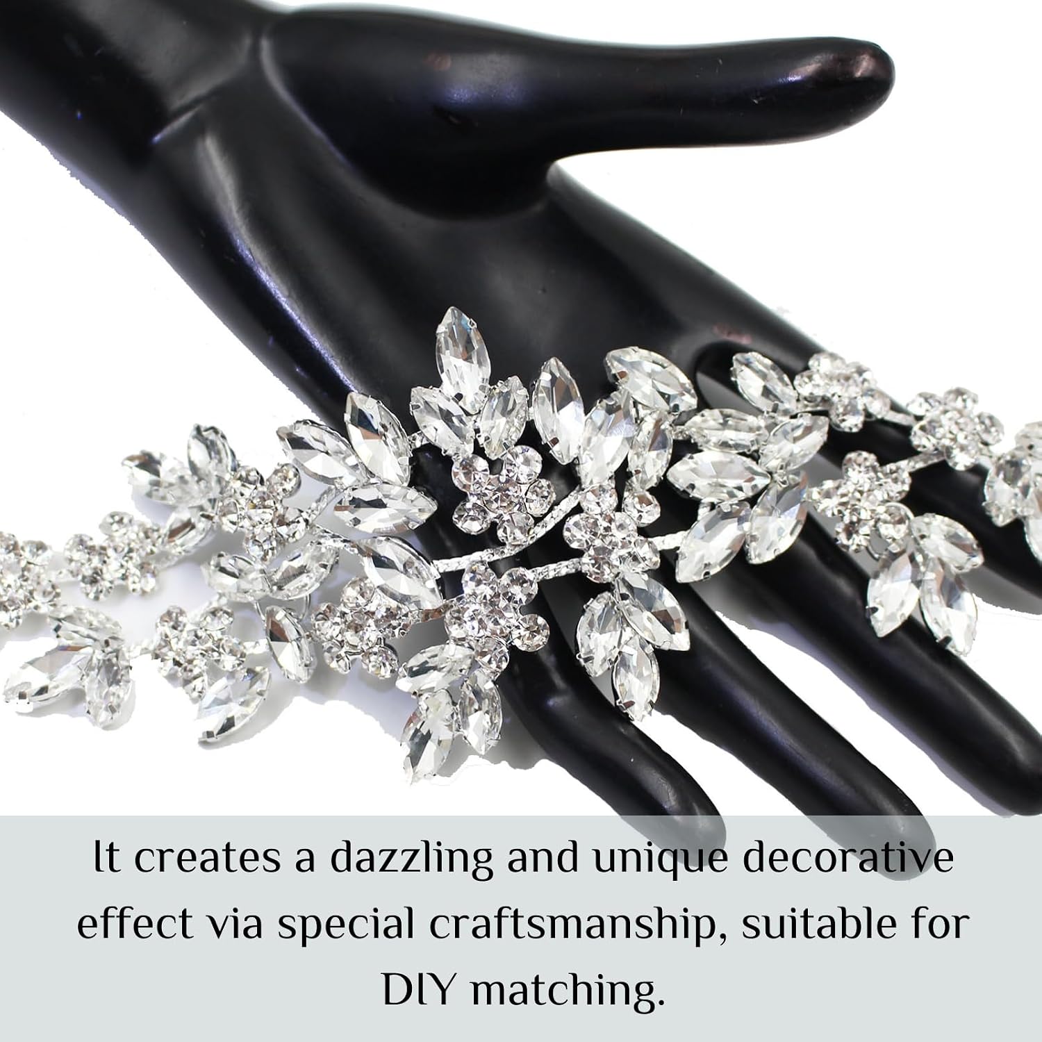 PEARLY JUN Rhinestone Applique Crystal Applique Patches DIY Beaded Bling Trim Sewing Clothes for Wedding Belt Craft Gowns Decoration Dresses Embellishments(YHZ00013-silver)
