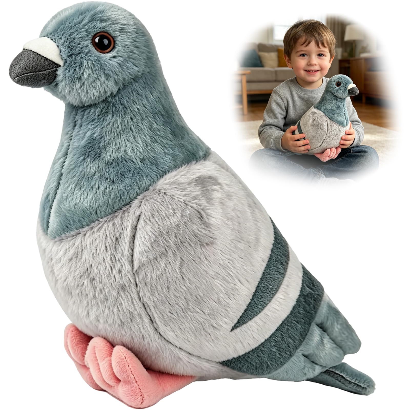 KFSCIP Pigeon Plush, Pigeon Teddy, Cuddly Toy for Bedroom Decoration and Educational Play, 20cm Soft Stuffed Animal, for Bird Enthusiasts