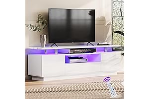 AMERLIFE White Gloss TV Stand with LED Lights