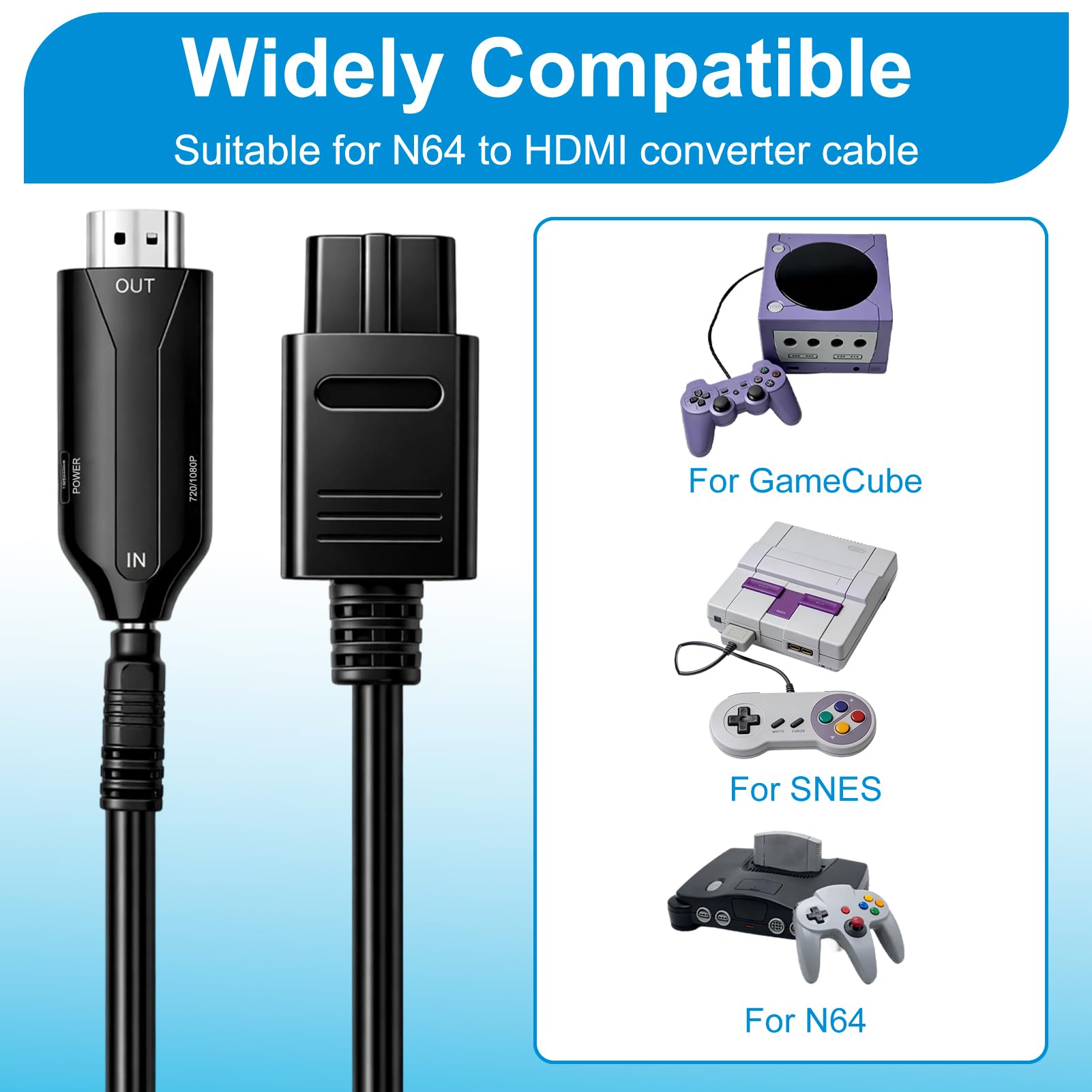 Convertidor N64 a HDMI Adaptador N64 a HDMI 1080P Convertidor Audio Video de Plug and Play para NGC Gamecube y SuperSNES a Interfaz Multimedia HD
