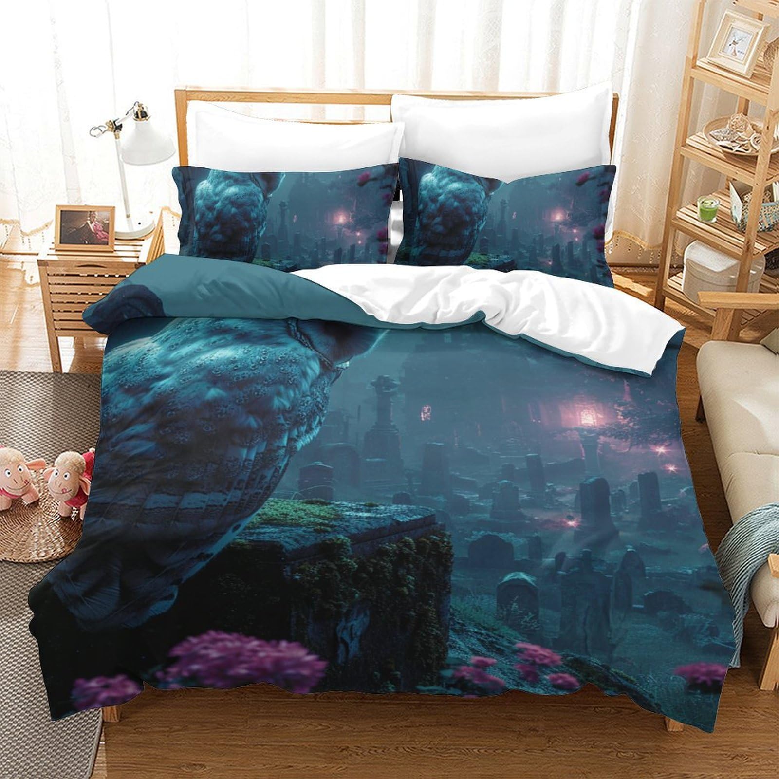 Housse de couette chouette 140x200 en microfibre respirante douce