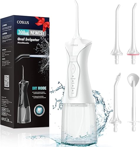 Miniatura 1 de COSLUS Flosser dental de agua para dientes 4 modos inalámbrico portátil 300ML tanque más grande limpiador de dientes de agua IPX7 impermeable
