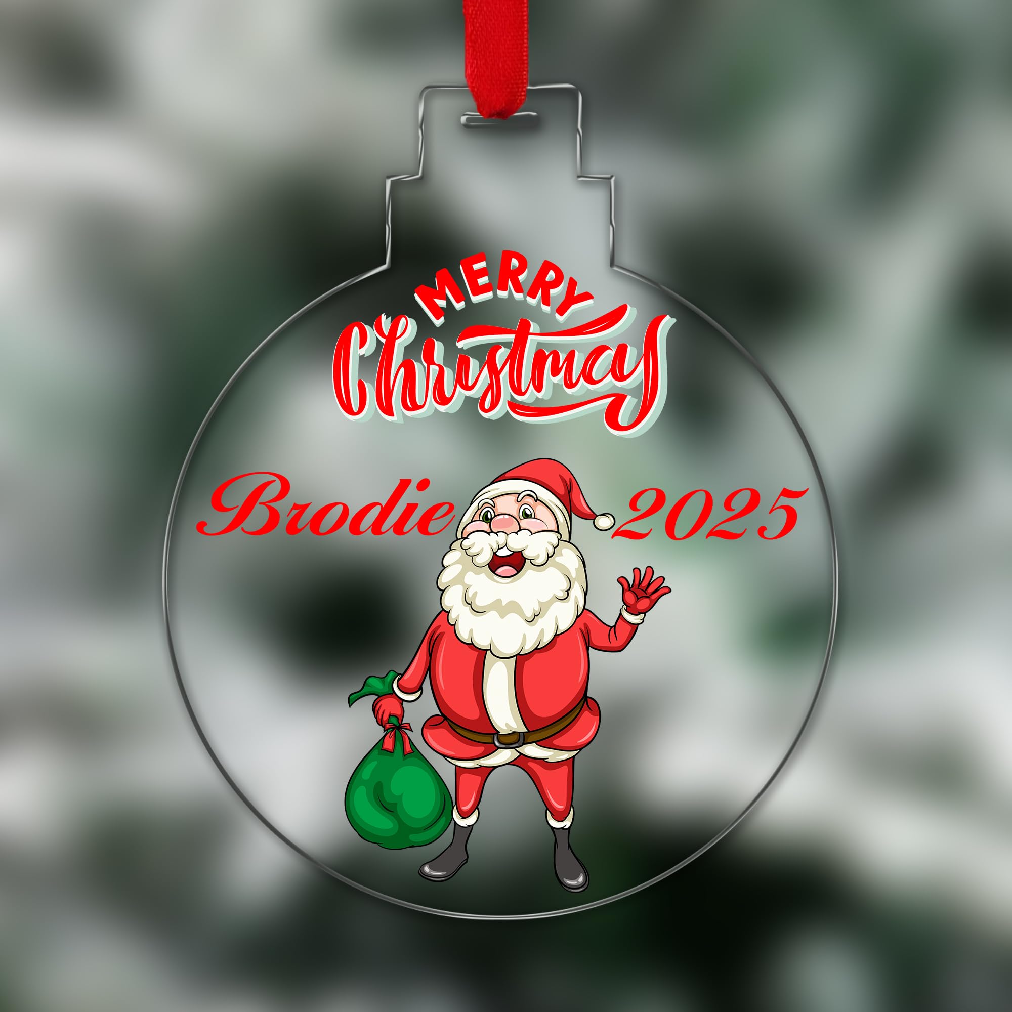 KreateSquare Personalised Christmas Tree Decorations Baubles with Cute Santa & Name | Xmas Tree Decoration Hanging Ornaments Personalised Bauble for Xmas Decorations