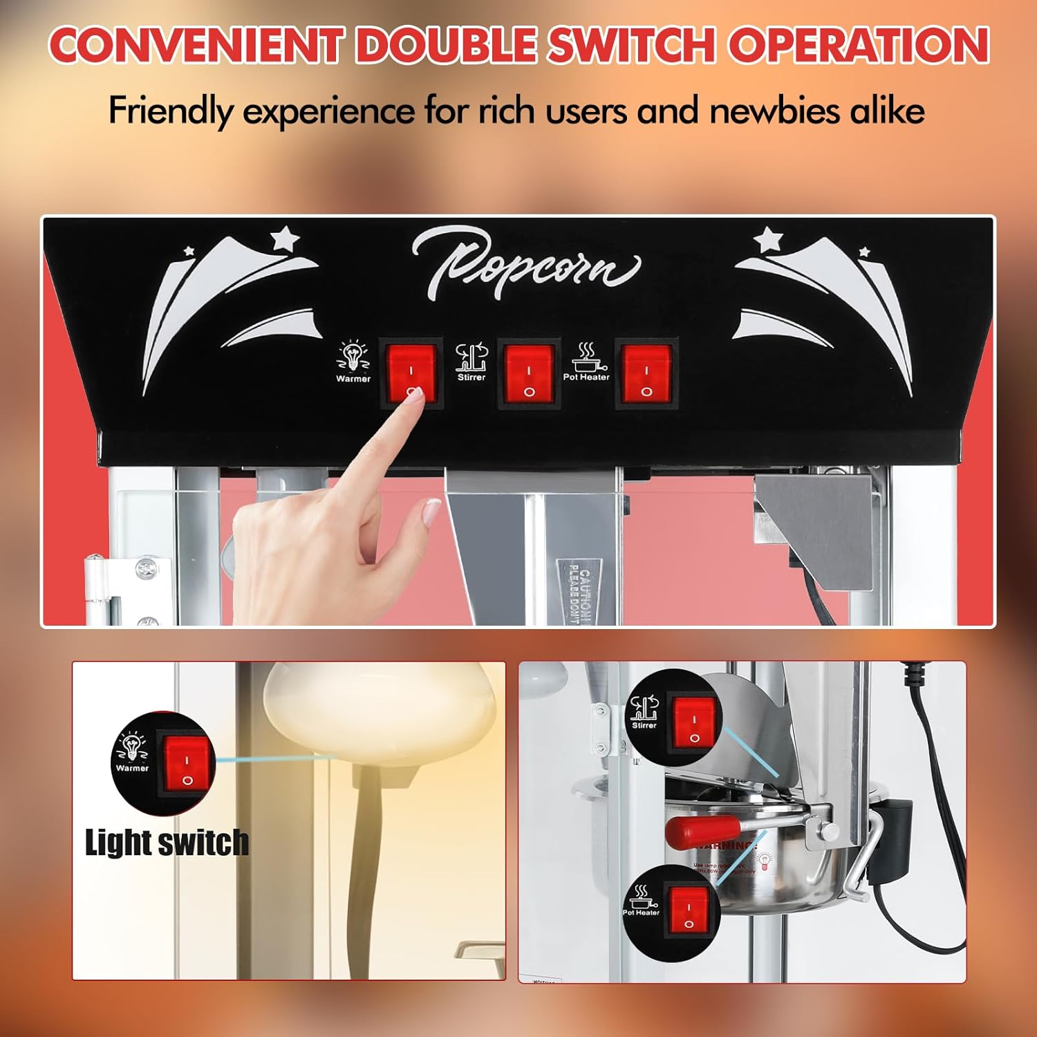 Popcorn Maker Machine,12 Ounce Kettle Stainless Steel Commercial Popcorn Machine with Tempered Glass,Warming Deck, 900W Countertop Popcorn Popper for Parties (Black, 12 Ounce)