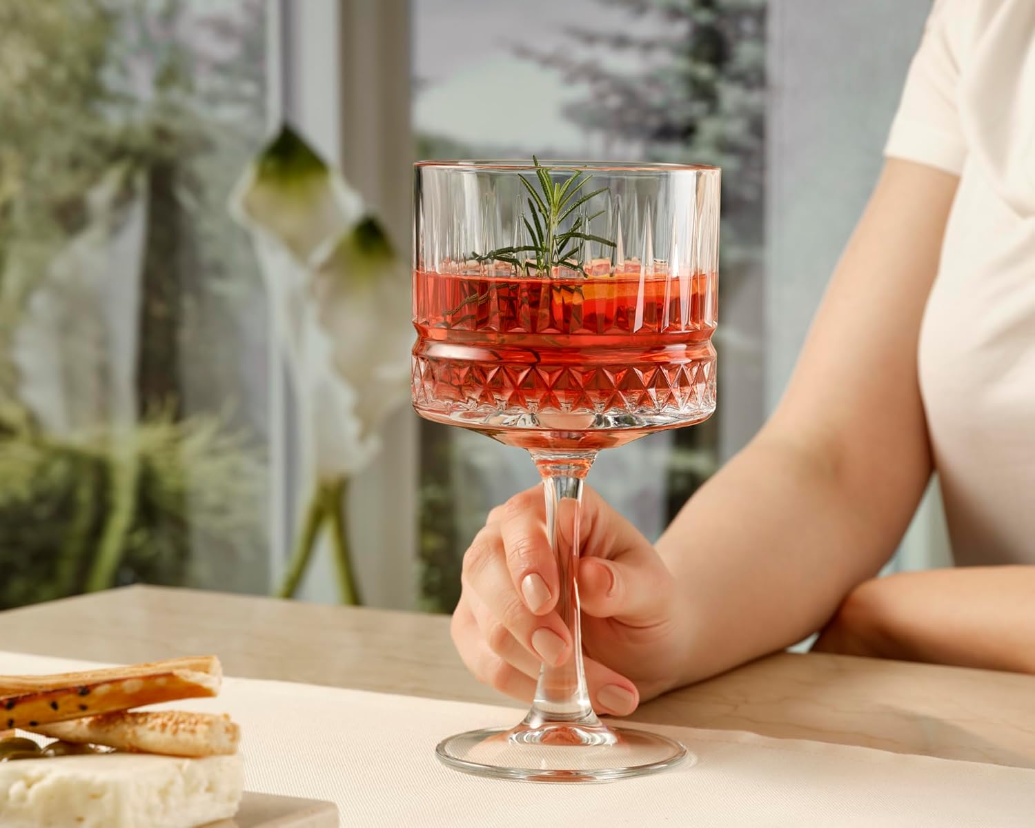 Pasabahce Premium Vintage Extra Large Coupe Glasses Set of 4 - Extra Large Goblet Exclusive Gin,Margarita,Wine, Cocktail, Champagne Glasses- Crystal Design - 16,9 Oz Long Stem Glassware