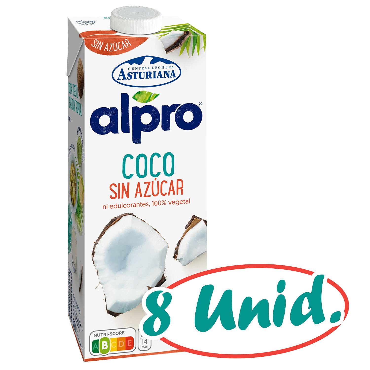 Alpro Central Lechera Asturiana Bebida de Coco sin Azúcar 8 x 1L