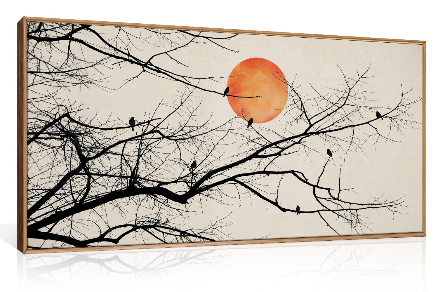 Celestdeco Large Vintage Tree Branch Framed Canvas Wall Art Set, Retro Tree Drawing Wall Decor, Nature Botanical Wall Painting, Neutral Landscape Art