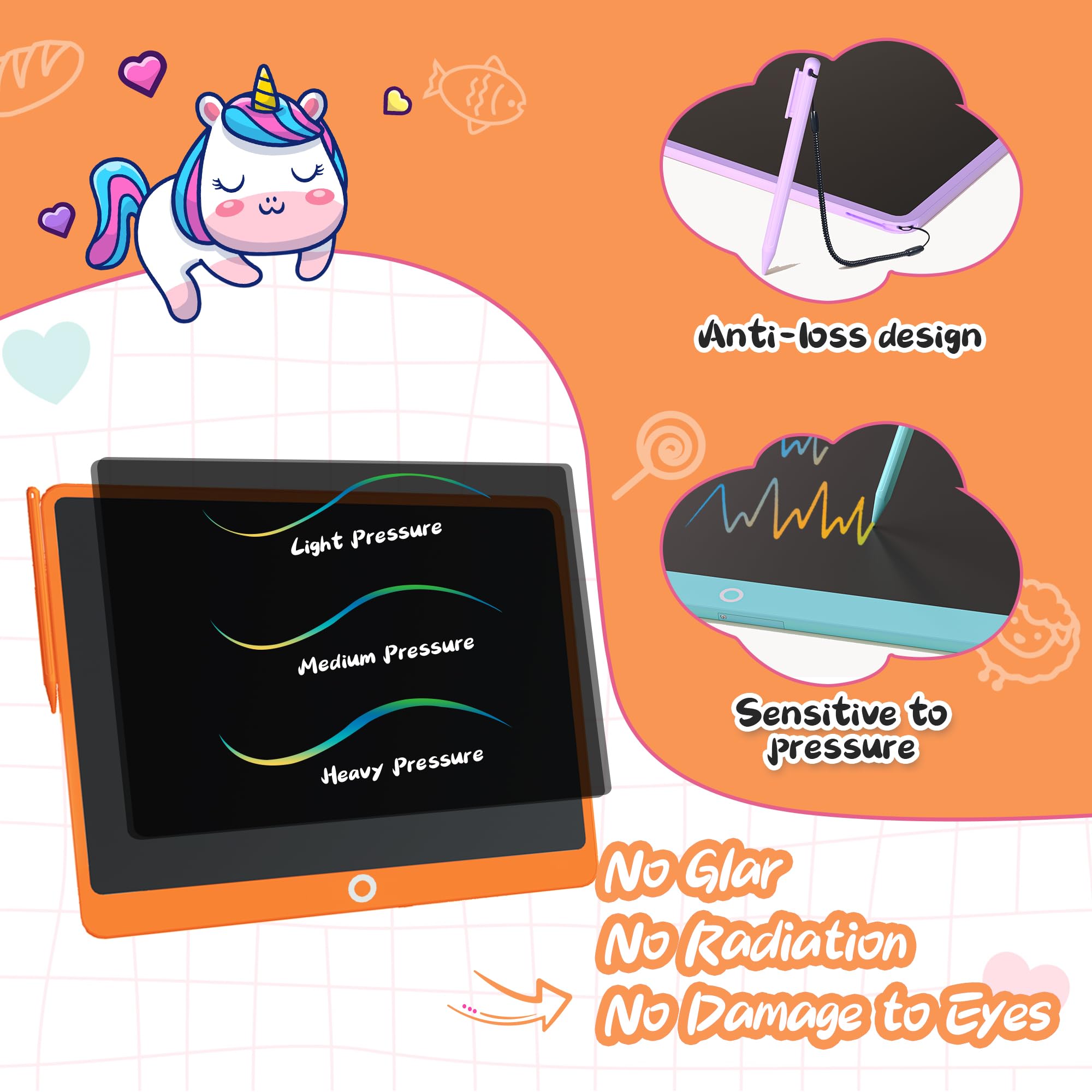 16 Pollici LCD Tavoletta Grafica Bambini, Lavagna per Bambini, Scarabocchi Colorati Lavagnetta Cancellabile, Regali di Compleanno e Natale per Ragazzo e Ragazza dai 3 agli 8 Ann (Giallo)