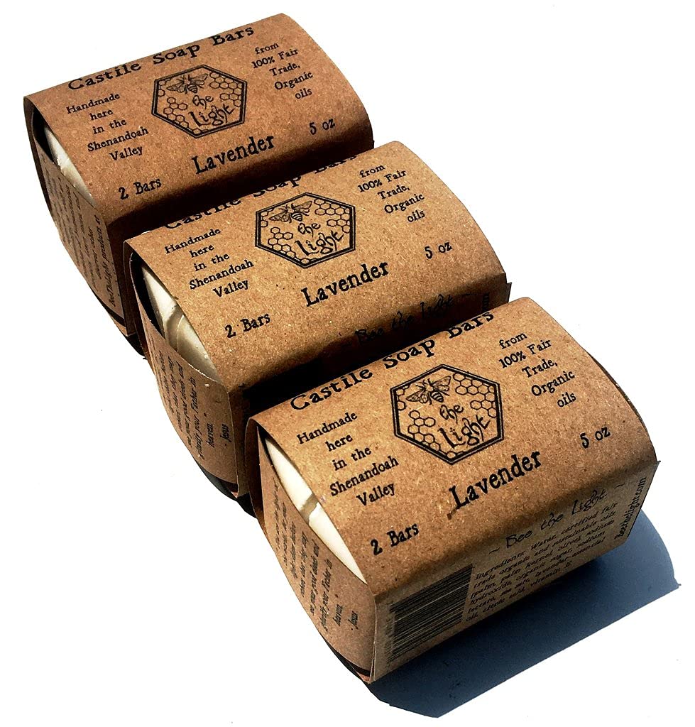 BeeTheLight Pure Castile Soap - 6 small Bars - Choose from Peppermint, Orange Citrus, Lavender, or Unscented - Made from 100% Fair Trade and Organic oils - Vegan - 3 two-packs (15 oz) : Beauty & Personal Care