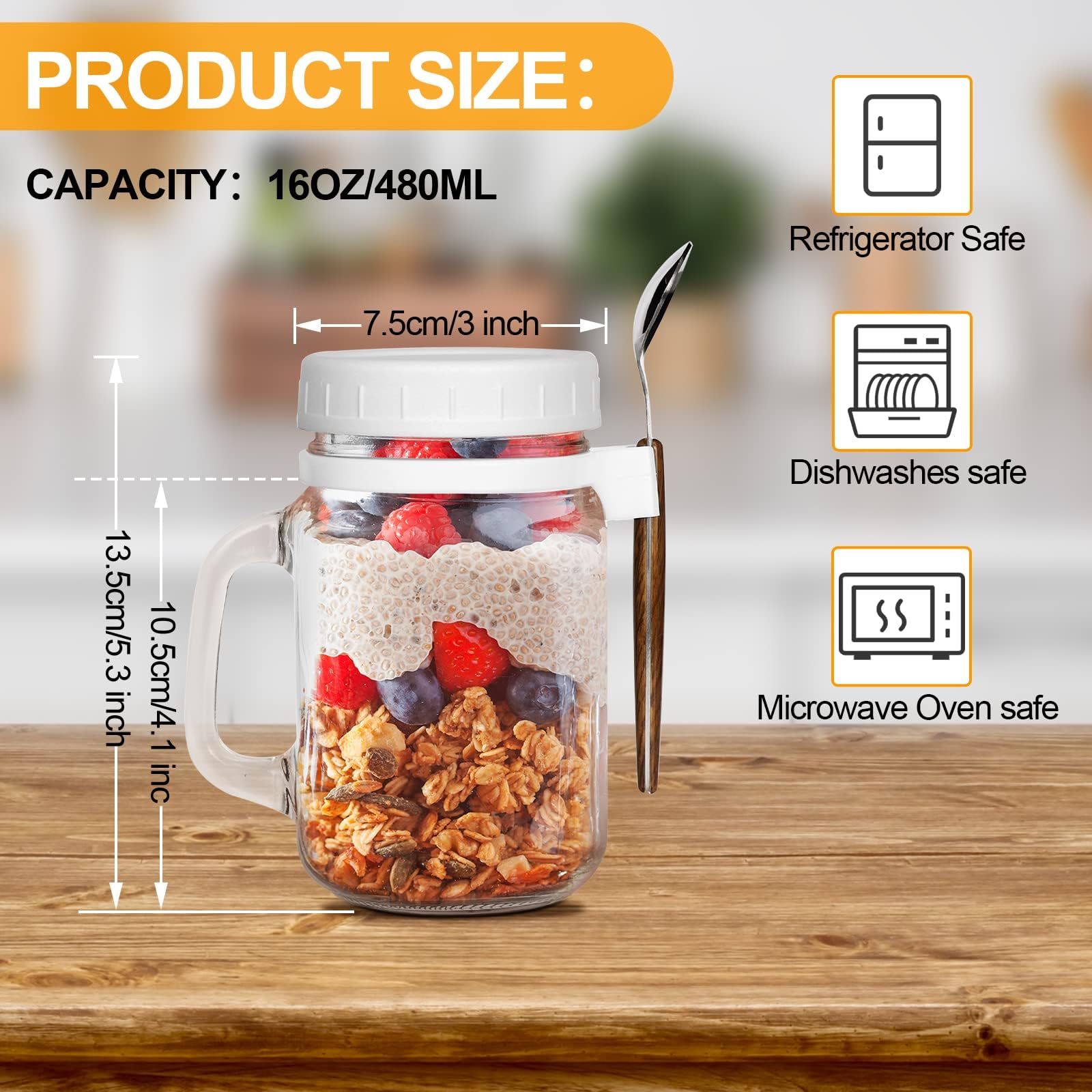 Yogurt Cup Bocaux Overnight Oats 375ml - Lot De 2 Avec Cuillère, Verre Réutilisable Pour Yaourt, Céréales, Fruits - Petit Déj à Emporter Pot Yaourt