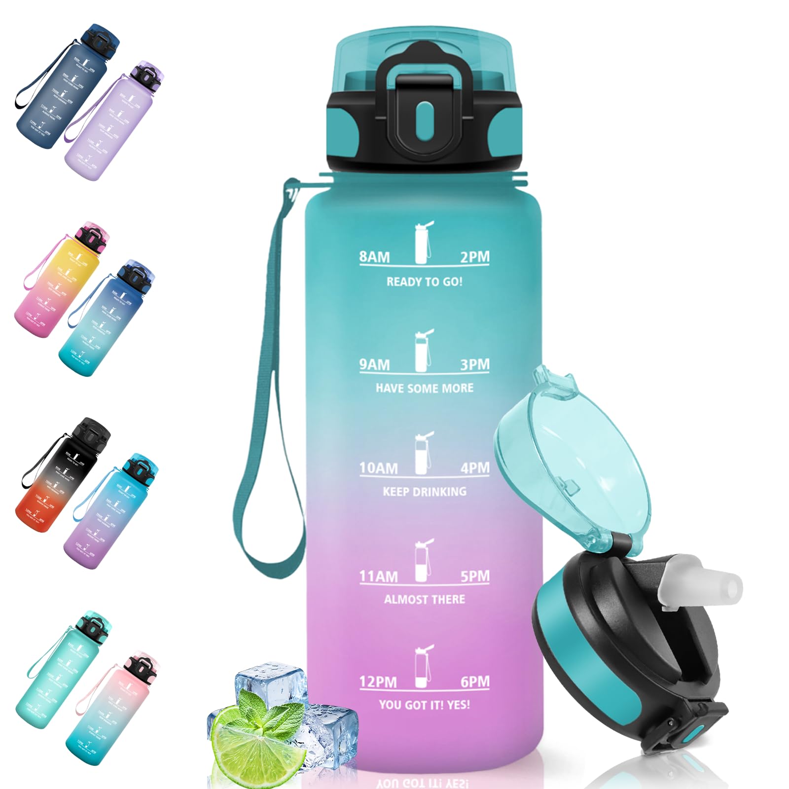 Motswedi Borraccia 500/1000/1500ml, a Prova di Perdite, Borraccia con Cannuccia, Reutilizables, Borraccia Palestra, Senza BPA, Borraccia Motivazionale per Scuola, Palestra, Ufficio, Running, Ciclismo