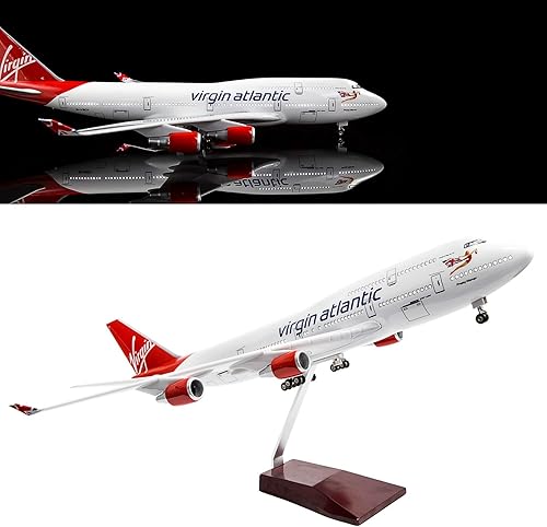 24-Hours Jet British Airways Virgin B747 Modelo a escala 1130 de 18 pulgadas, kit de avión fundido a presión con luz LED (control táctil o sonido)