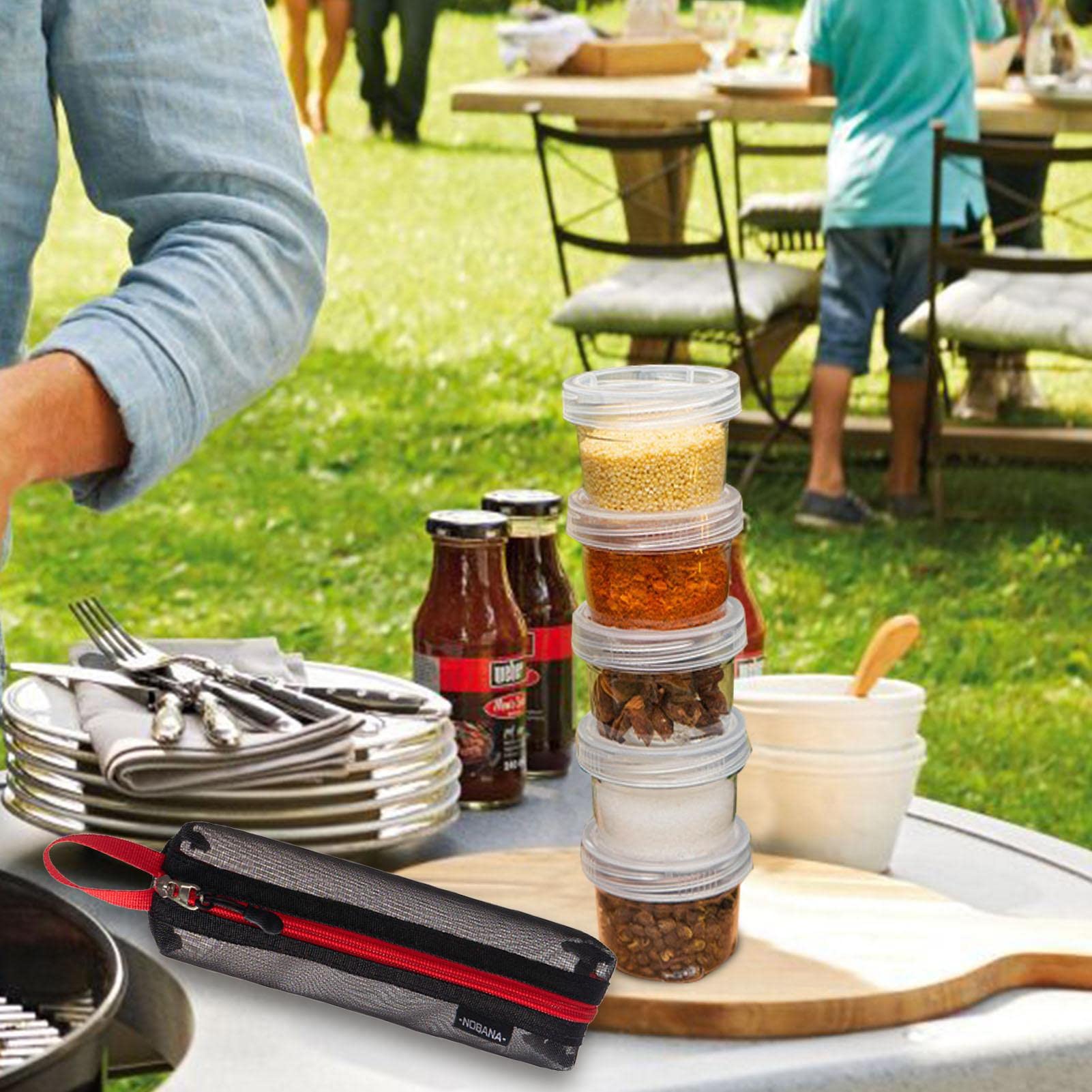 Camping Kit,5PCS Travel Seasoning Kit, Clear Camping Seasoning Jar Set Jar Kit Condiment Dispenser With Storage Bag For Backpacking Hiking Picnic