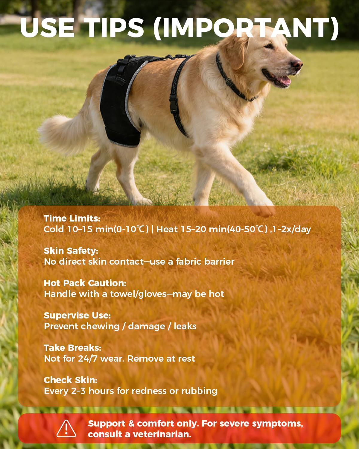 Soporte para displasia de cadera para perros, soporte de cadera para perros con terapia de frío y calor, 2 paquetes de gel incluidos, bolsillo de intercambio rápido, soporte ajustable para