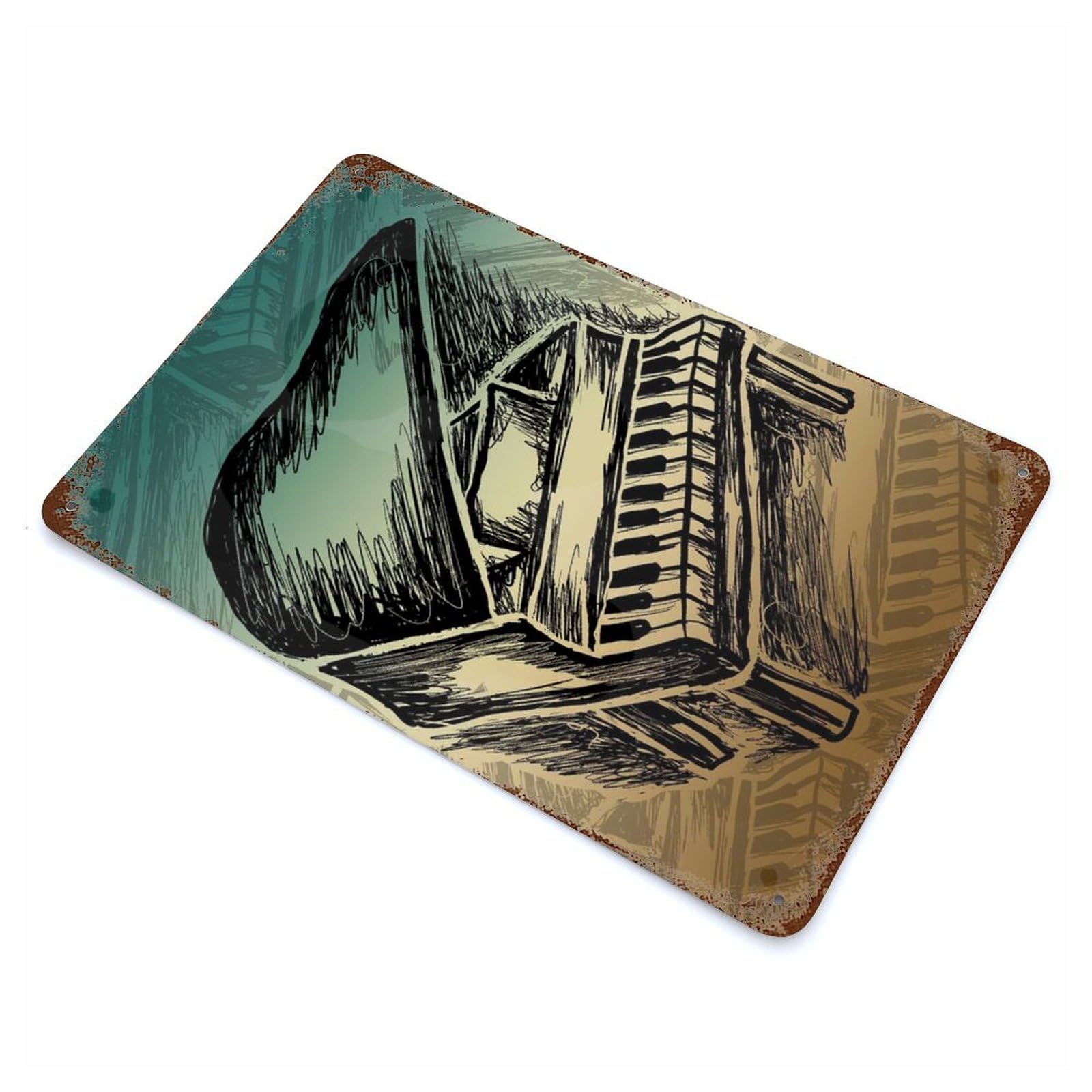Piano Aged Metal Wall Plaque 11.8"x7.9", Farmhouse Wall Decor for Patio, Garden Room And Bar Decor