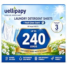 Laundry Detergent Sheets, 240 Loads, Fresh Scent Travel Laundry Detergent for Hot & Cold Cycles, Powerful Stain & Odor Removal, Gentle Formula