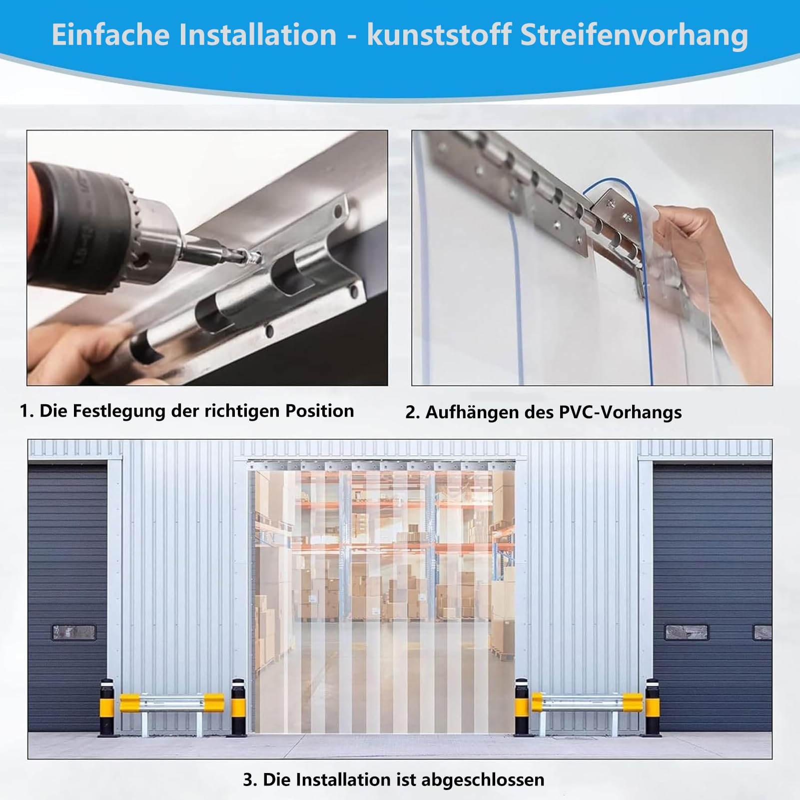 Transparent PVC Streifenvorhang, Kratzfest & Temperaturbeständig Industrieverhang für Kühlraum, Fabriklager, Garage & Supermarkt, Anpassbar (105x200cm/41.34x78.74in)