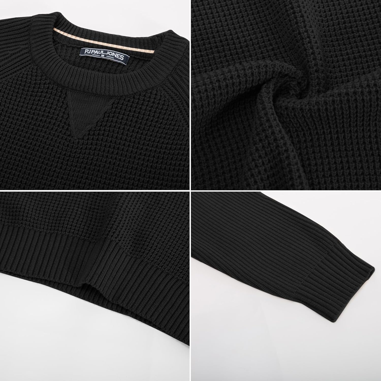 PJ PAUL JONES Mens Crewneck Sweater Waffle Knitted Pullover Sweaters Raglan Sleeve Knitwear Sweaters - Image 6