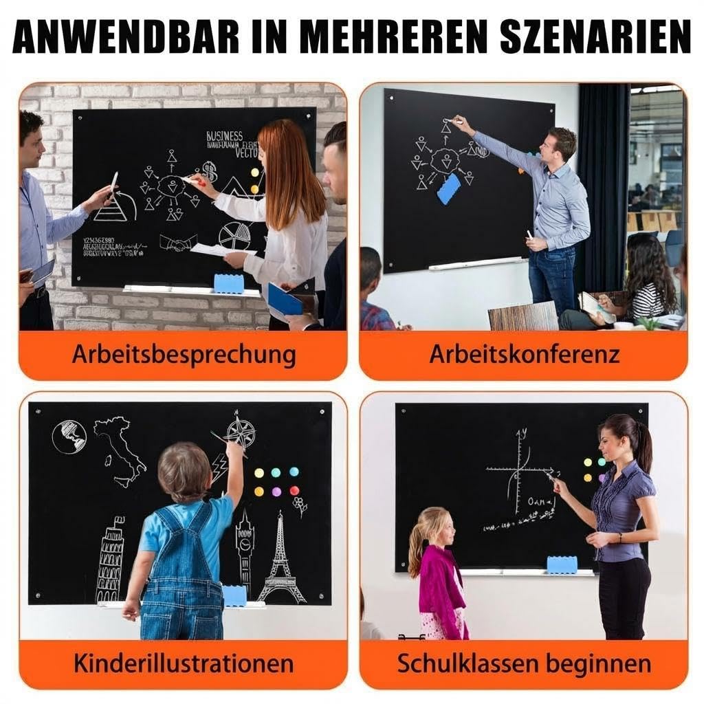 Garvee 60x45cm Glas Whiteboard Schwarz Rahmenlos Magnetische Schreibtafel