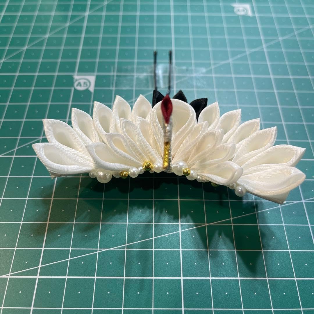 つまみ細工 髪飾り 結婚式 婚礼 花嫁 白無垢 成人式 卒業式 鶴 七五三 V <1116zつまみ細工・髪飾り>