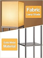 Vista 2 de Lámpara de pie con estantes para sala de estar roble gris, lámpara de pie con estante con bombilla LED de 3 CCT, lámpara de columna de pie