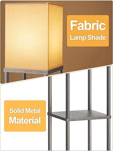 Miniatura 2 de Lámpara de pie con estantes para sala de estar roble gris, lámpara de pie con estante con bombilla LED de 3 CCT, lámpara de columna de pie