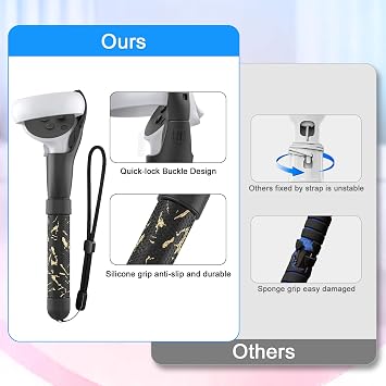 VR Handle Attachment for Meta Quest, Extension Controller Accesories, Virtual Reality Headset (Black Gold, Quest 2)