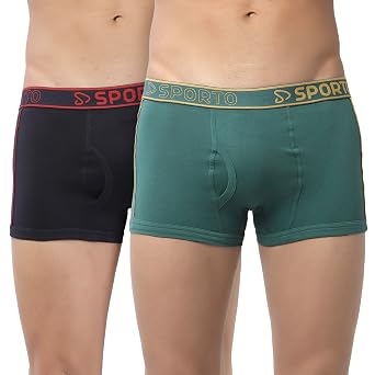 sporto Men's Mid-Rise Super Soft & Comfortable Solid Cotton Square Trunks with No-Fold & No-Pinch Elastic Waistband (Combo Pack)