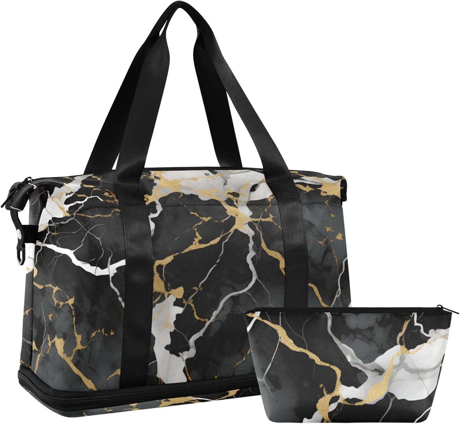 Travel Duffel Tote Luxury Grey Marble Sports Bag With Wet Pocket - Weekender Overnight for Women Men Gym, Carry On, Hospital for Labor and Delivery