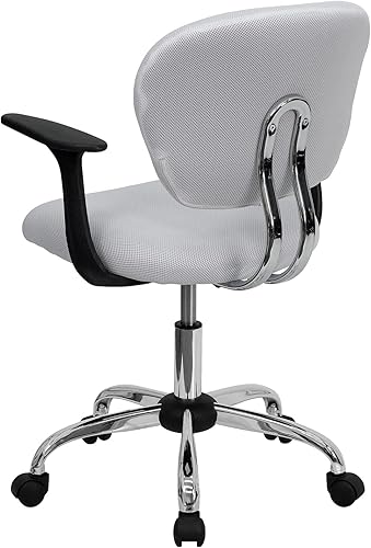 Miniatura 4 de Silla de trabajo de malla con respaldar medio Flash Furniture con brazos y base, Metal, Blanco